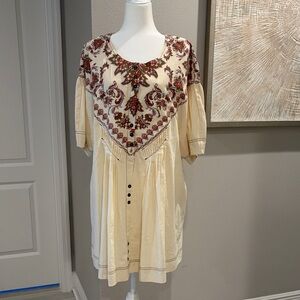 Free People Orson Cream and Red Embroidered Mini Dress